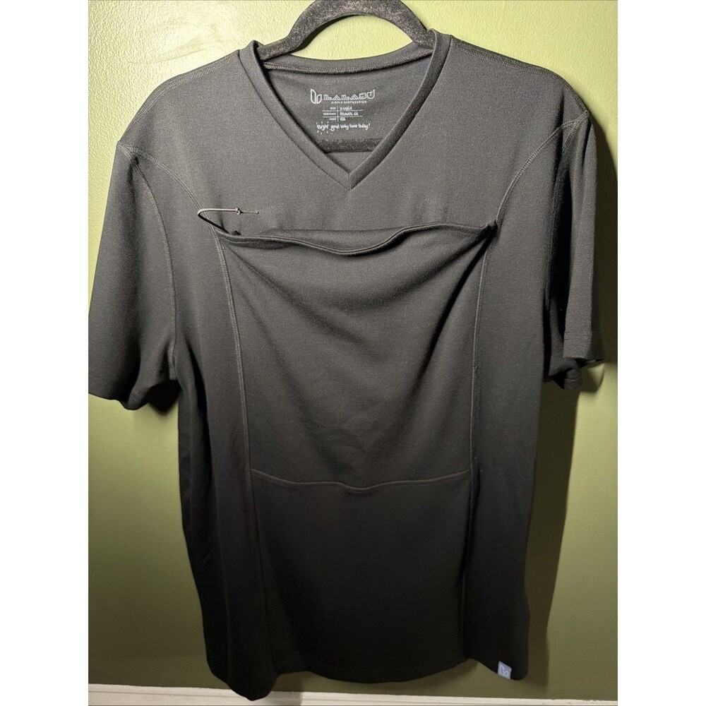 LALABU Dad Baby Shirt Mens Size XL Black V Neck Short Sleeve Carry Stretch